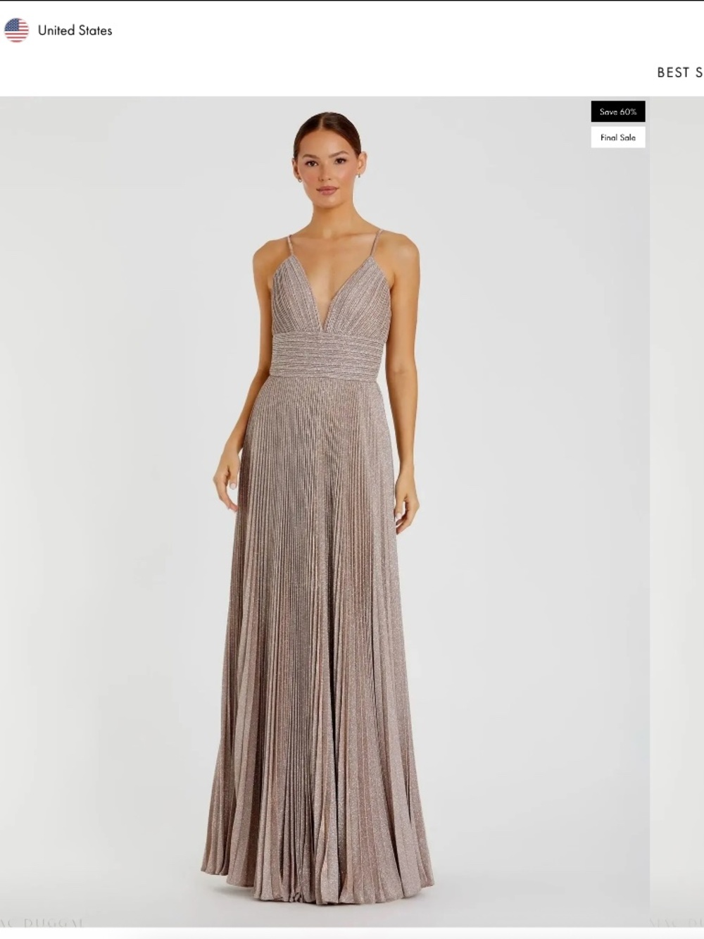 Ileena for MacDuggal Pink Shimer Pleated V-Neck Gown - Size 2
